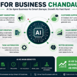 AI for Business Chandausi infographic showing AI marketing, customer support, automation, content creation, and sales growth for local businesses