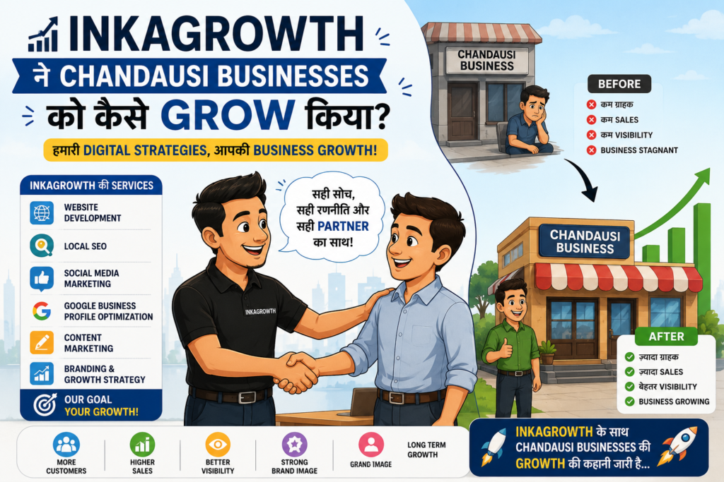 INKAGROWTH Chandausi Businesses growth success story with business owner and customer handshake