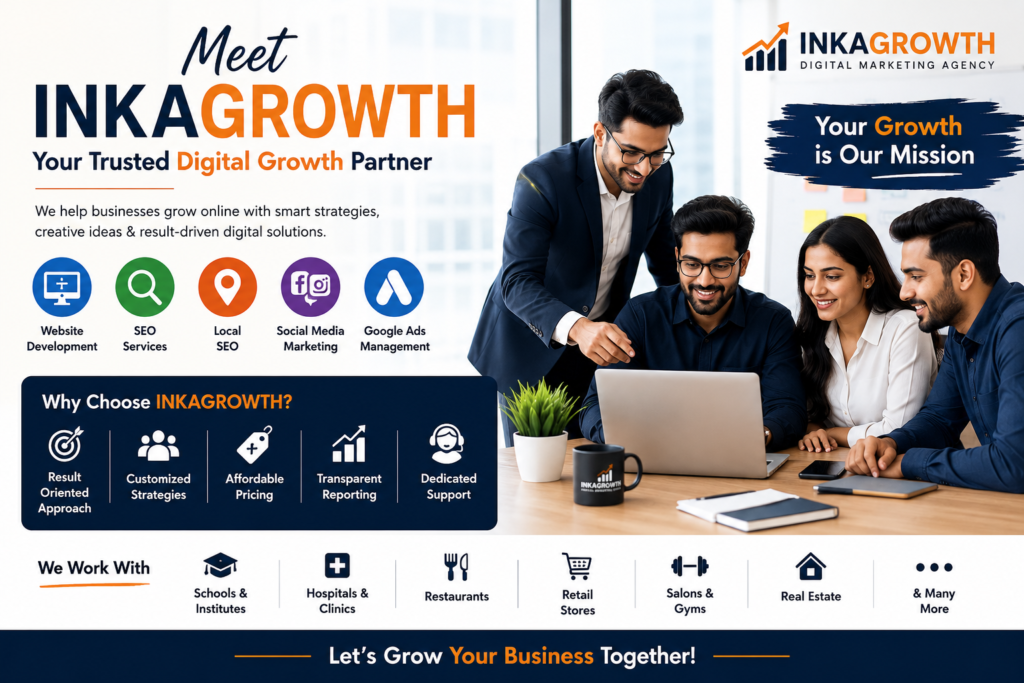 Meet INKAGROWTH – Your Trusted Digital Growth Partner banner showcasing website development, SEO, Local SEO, Google Ads, social media marketing, content marketing, and business growth solutions.