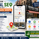 How Local SEO Can Help Chandausi Shops Get More Customers infographic showing Google Maps rankings, local search optimization, customer reviews, and increased business visibility in Chandausi.
