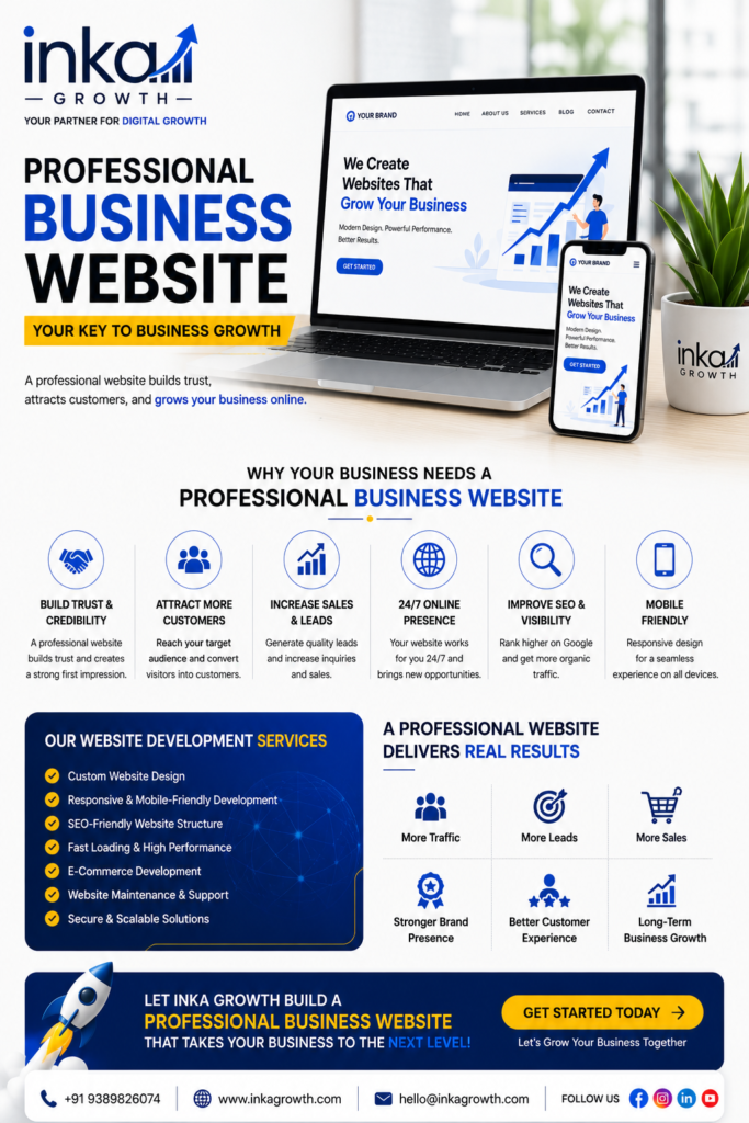 Professional Business Website designed by Inka Growth featuring responsive web design, SEO-friendly development, mobile optimization, and business growth solutions.